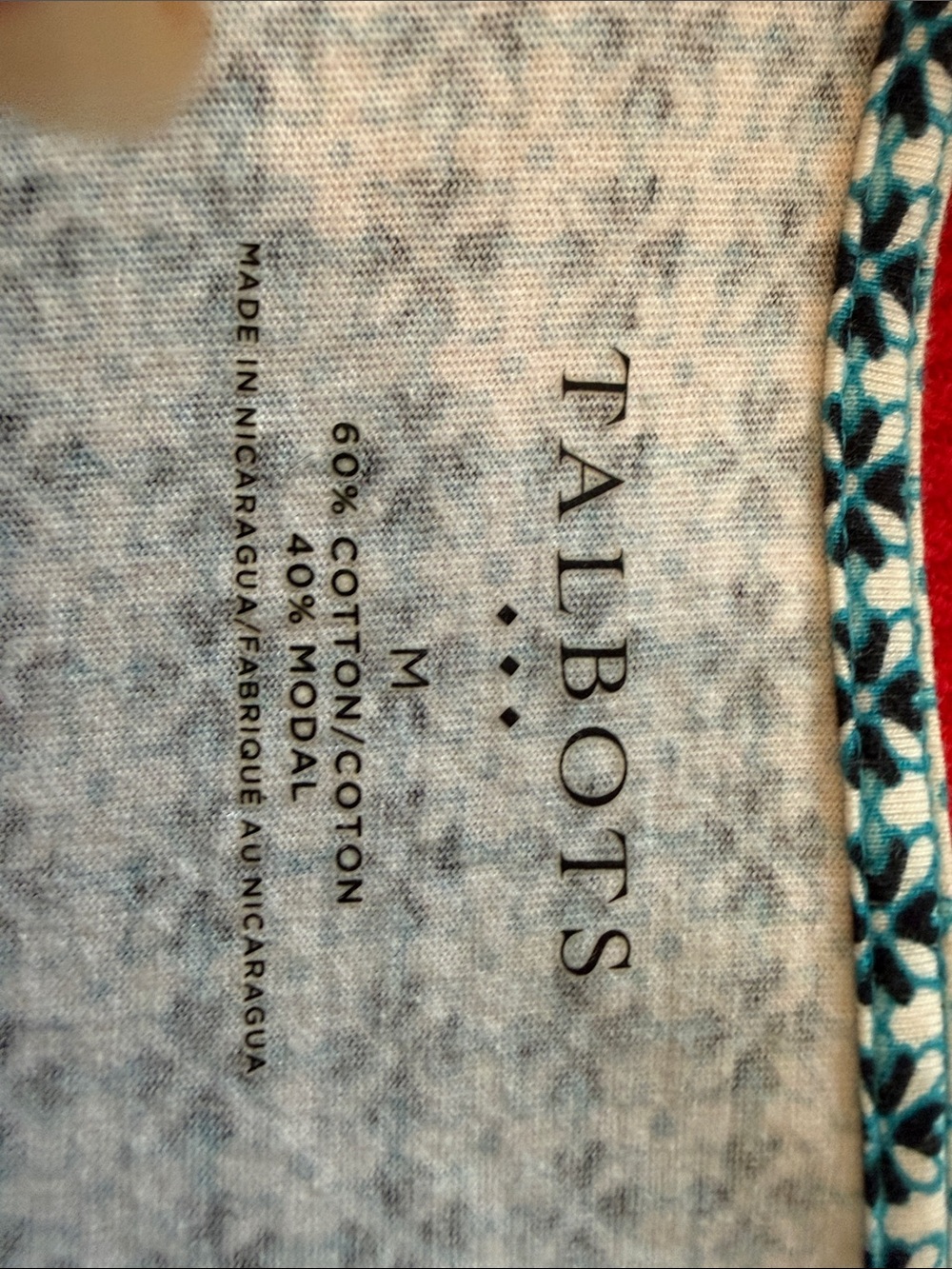 Talbots Teal Patterned V-Neck Tunic Top with Border Hem - Picture 3 of 3